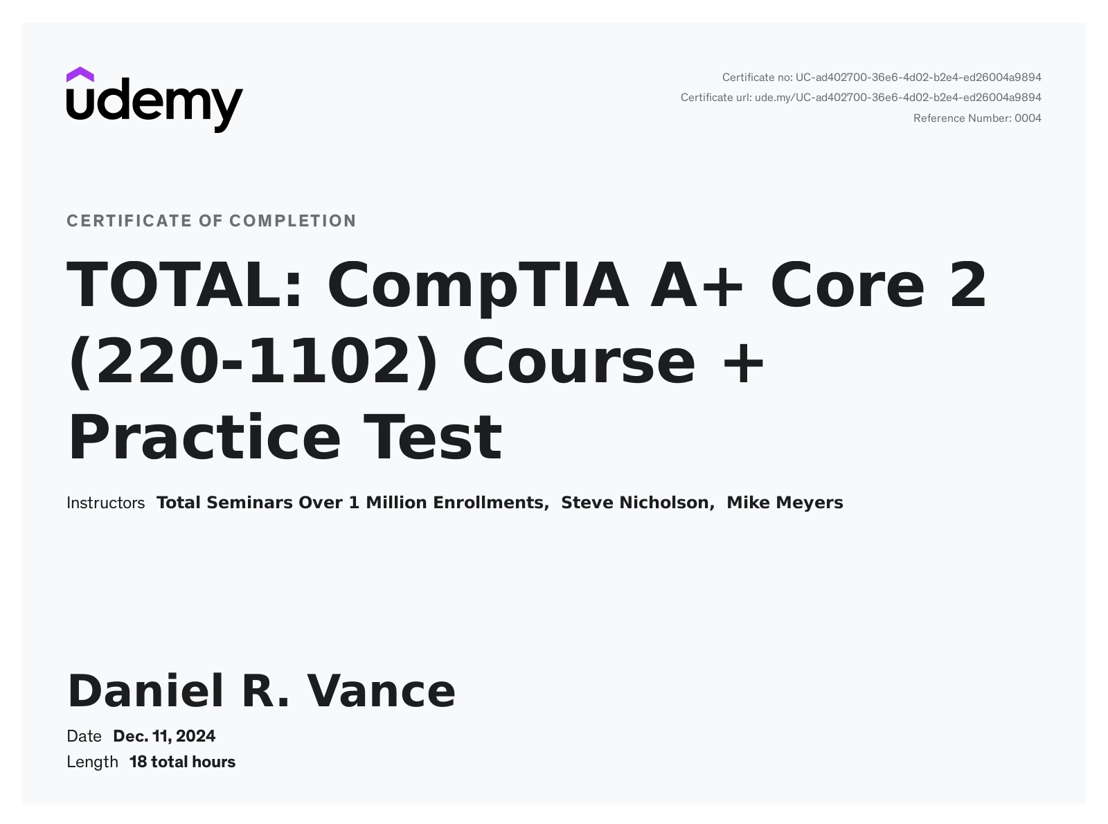 Udemy Course CompTIA A+ Core2 with Mike Meyers